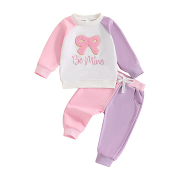 Ayalinggo Toddler Baby Girl Valentines Outfit Love Heart Shirt Long Sleeve Sweatshirt Casual Pants Valentines Day Clothes (Purpl