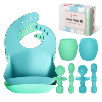 Baby Silicone Feeding Set - Baby Led Weaning Utensils, Silicone Bibs, Infant Feeding Cups For Boys, Girls, & Toddlers Smooth Wat