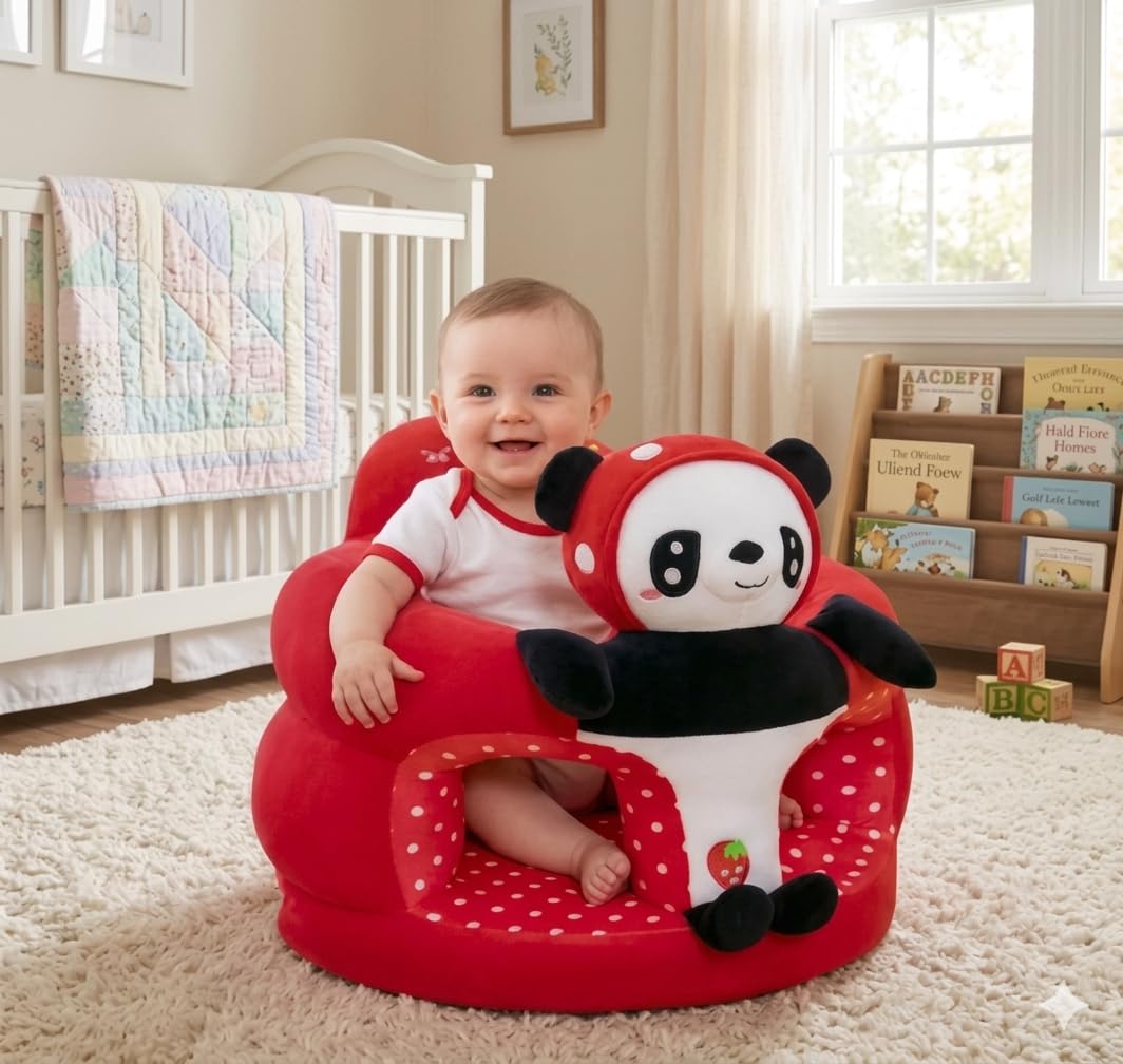 Baby/Toddlers Plush Cushion 1 Seater Sofa Seat | Baby Sofa Seater For Sitting | Toddlers Sitting Chair Red (Pnd_R_Sofa)
