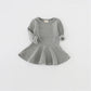 Csbks Toddler Baby Girls Long Sleeve Cotton Dress Solid Ruffle Tops 3T Gray