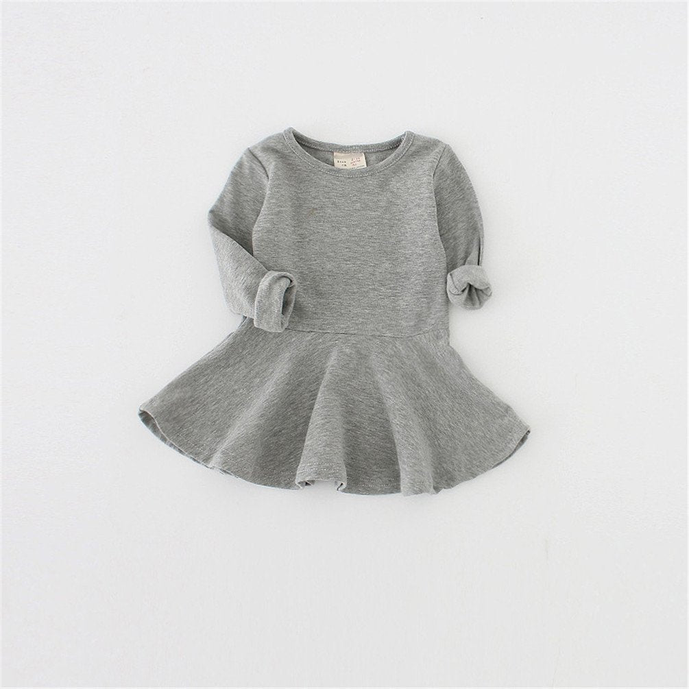 Csbks Toddler Baby Girls Long Sleeve Cotton Dress Solid Ruffle Tops 3T Gray