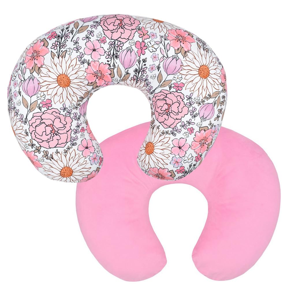 Bxuanw Nursing Pillow Cover Stretchy Cotton Pillow Slipcovers For Breastfeeding Moms Two-Sided Design (Pink Flower Clusters)