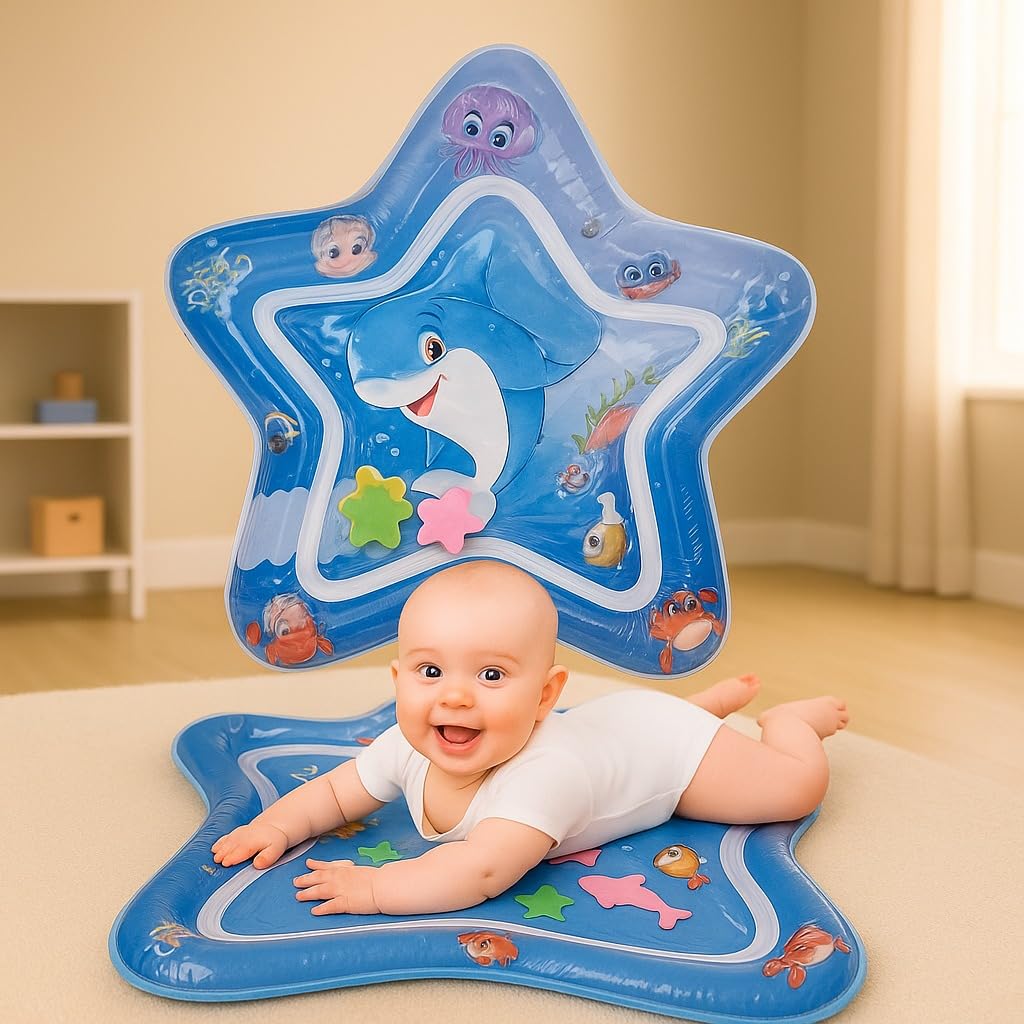 Toy Imagine Tummy Time Water Mat For Babies | Brain Development & Sensory Toys For Infants 312 Months | Star Shape Mat With Flo