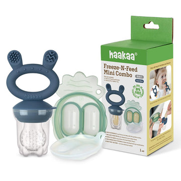 Haakaa Freeze-N-Feed Mini Combo With Silicone Food Feeder & Silicone Mini Nibble Tray|Baby Solid Food Self Feeder|Breastmilk Pop