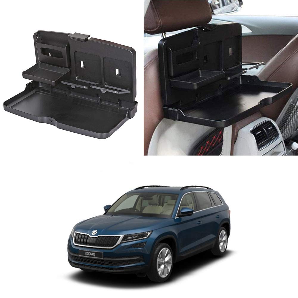 Oshotto (FT02) Car Backseat Food Travel Dining Meal & Snaks Tray & Cup Holder Compatible with Skoda Kodiaq (Black)  1 Piece
