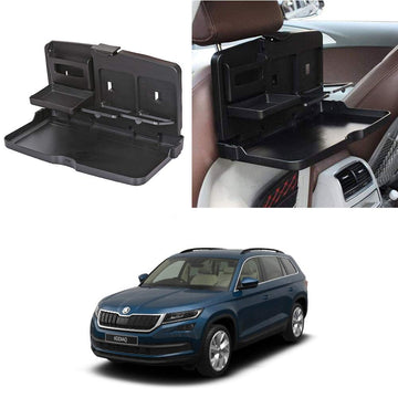 Oshotto (FT02) Car Backseat Food Travel Dining Meal & Snaks Tray & Cup Holder Compatible with Skoda Kodiaq (Black)  1 Piece