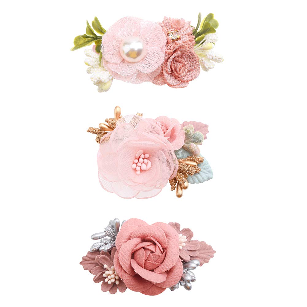 Flower Hair Clips Set For Baby Girl Lightweight Floral Hair Bow Accessories With Boutique Fully Lined Alligator Clip 3Pcs For To