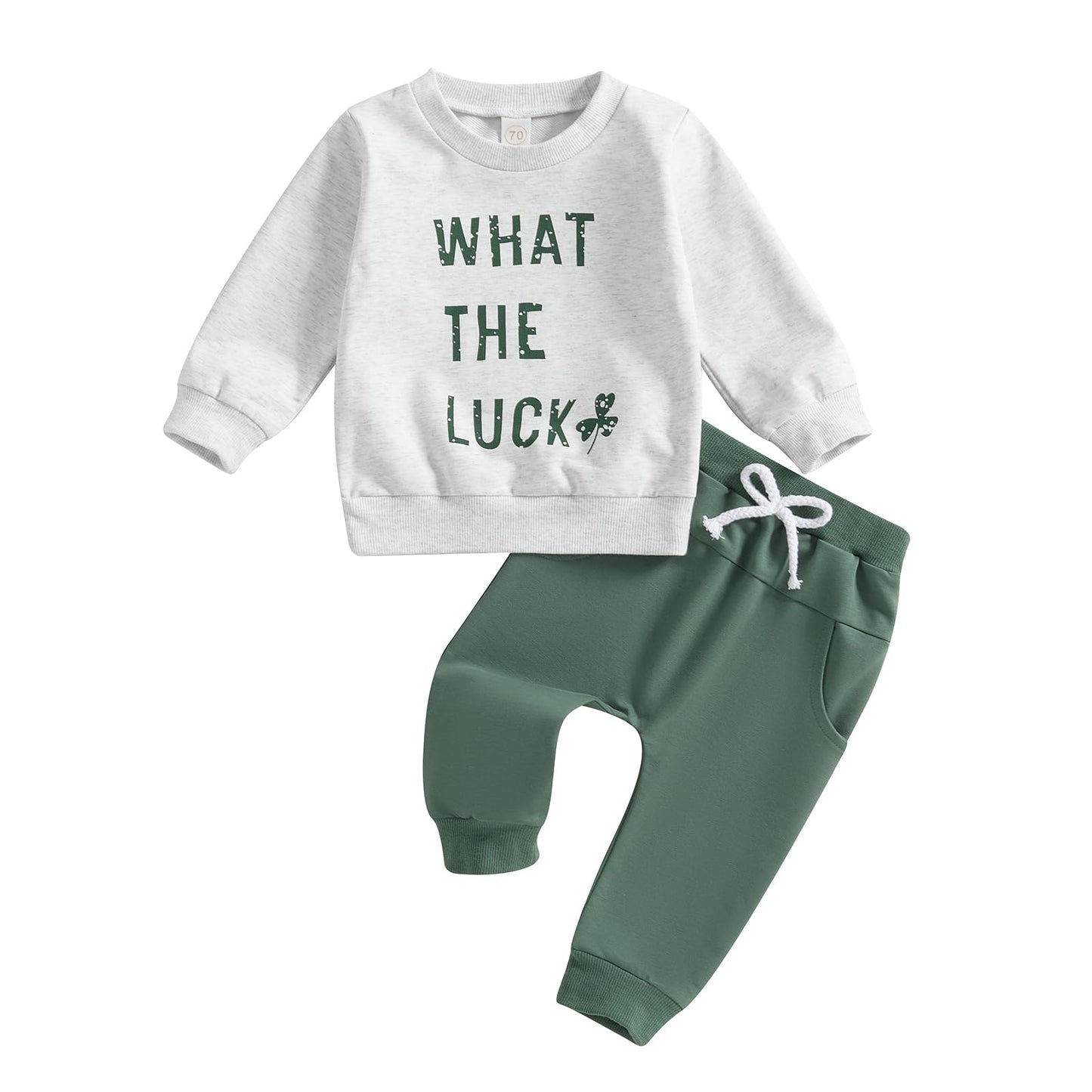 Kupretty Toddler Baby Boy Clothes Valentines Day Outfit Graphic Long Sleeve Crewneck Sweatshirt + Joggers Pants Sets (Luck Gray,