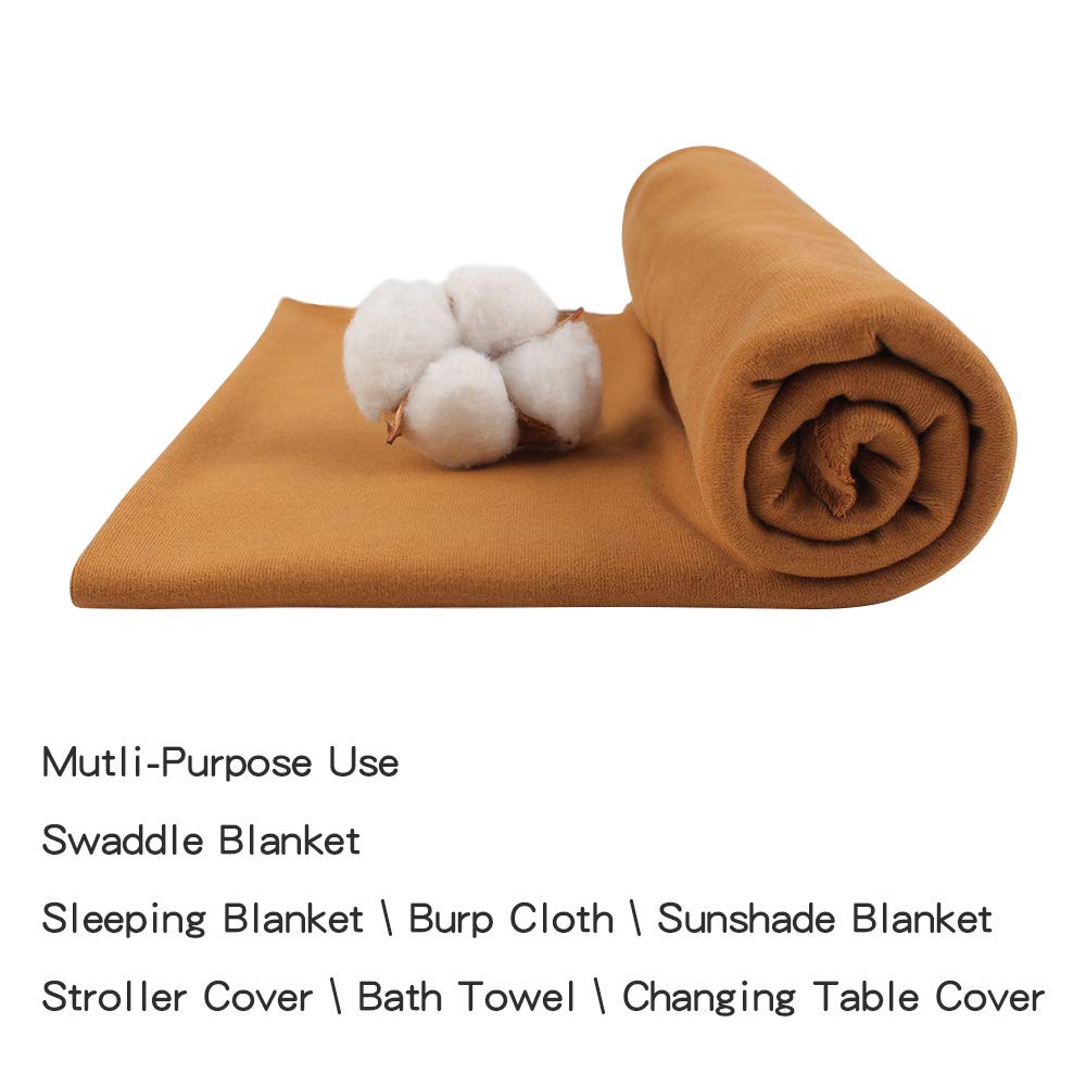 Pesaat Baby Swaddle Hat Set Bear Ears Boys Girls Beanie Newborn Baby Receiving Blanket Autumn Winter (Coffee(Hat+Swaddle), 0-6 M