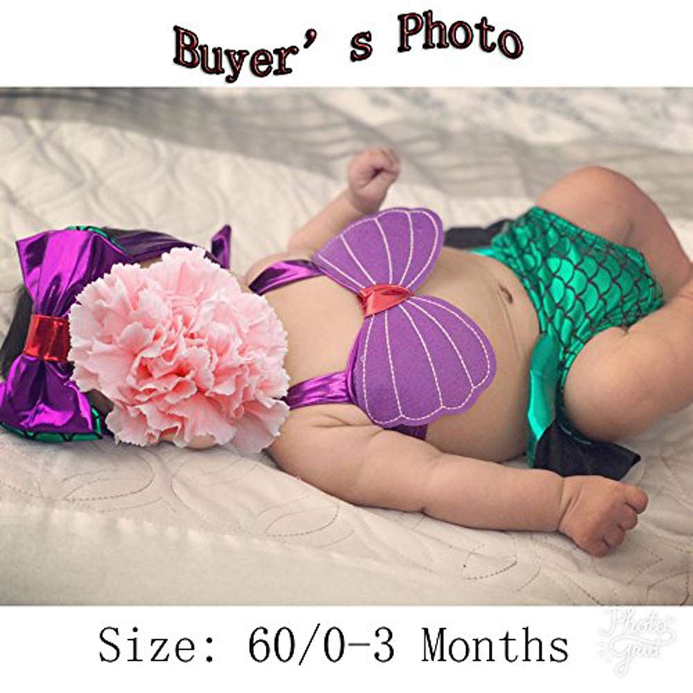 3Pcs/Set Kids Toddler Baby Girl Mermaid Swimsuits Halter Swimwear Bikini Set With Headband (Purple+Green, 100/2-3 Years)
