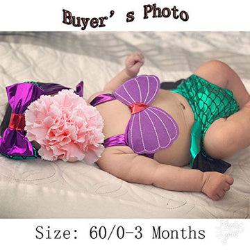 3Pcs/Set Kids Toddler Baby Girl Mermaid Swimsuits Halter Swimwear Bikini Set With Headband (Purple+Green, 90/12-24 Months)