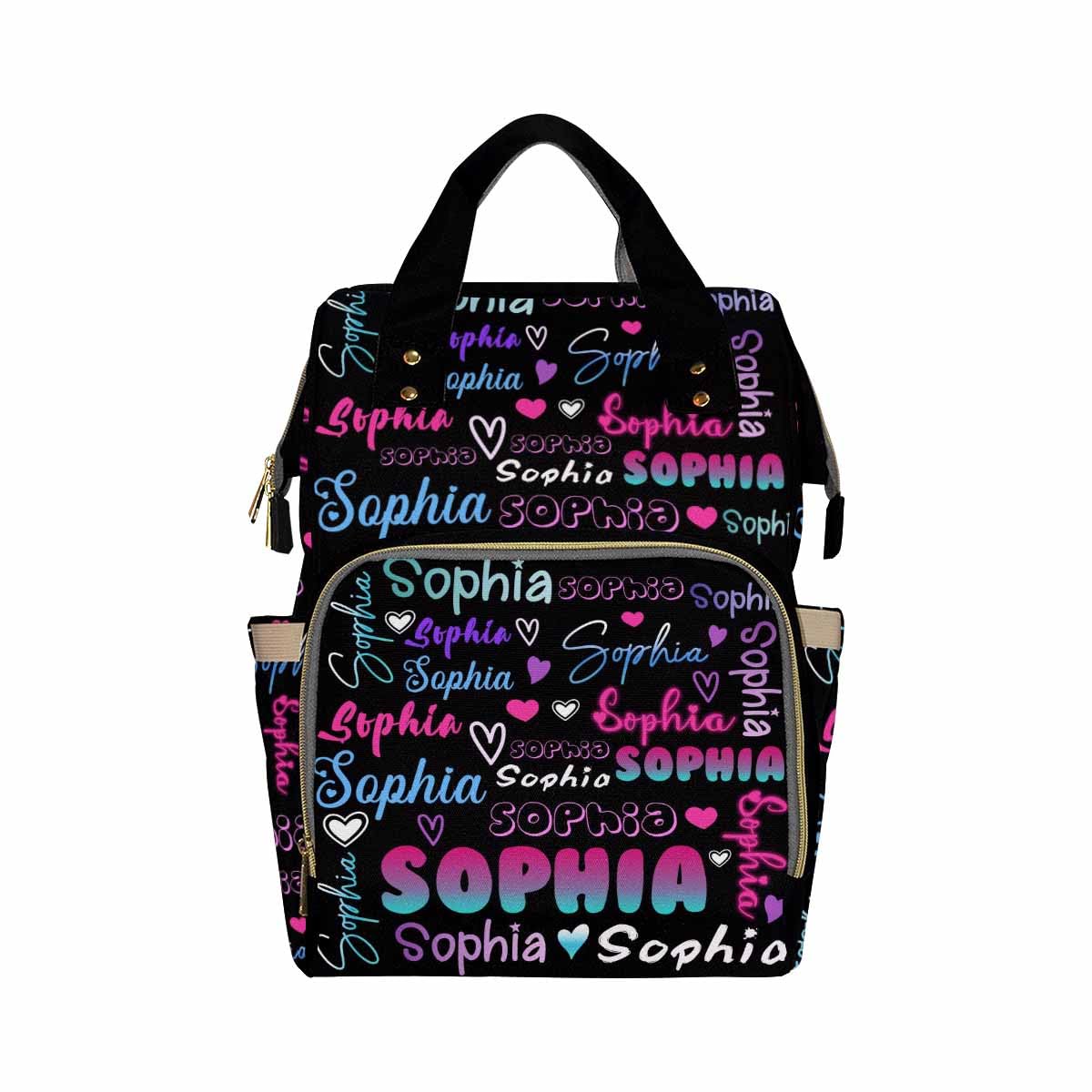 Customized School Bag With Name, Large Capacity Waterproof Diaper Bag, Heart Pattern Monogram Nappy Backpack With Thermal Pocket