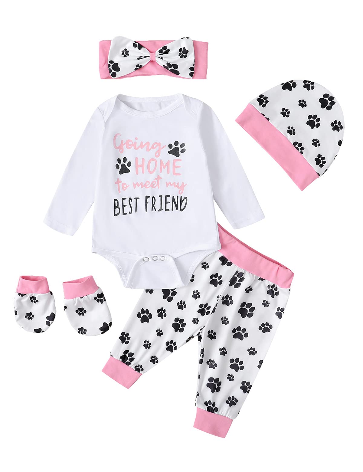 Aslaylme Newborn Girl Outfits Baby Coming Home Outfit Going Home Outit Baby Girl Bodysuit (Pink Long,0-3 Months)