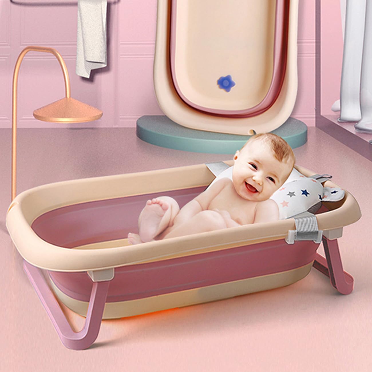 Collapsible Baby Bathtub With Bath Pad Large Baby Bathtub Portable Bathtub With Drain Hole Folding Bathtub With Water Temperatur