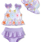 Mioglrie Baby Girl Swimsuit Newborn Bathing Suit Purple Floral Bikini Infant Summer Beach Tankini 0-3 Month 2 Piece Swimsuit For