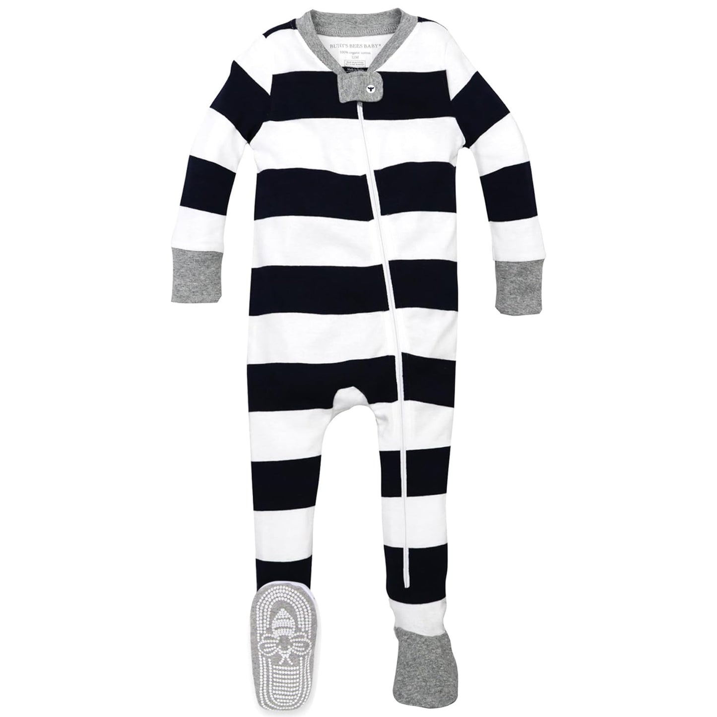 Burt'S Bees Baby Baby Boys Pajamas, Zip-Front Non-Slip Footed Pjs, Organic Cotton And Toddler Sleepers, Midnight Rugby Stripe, 2