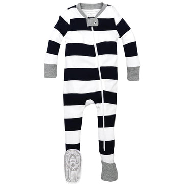 Burt'S Bees Baby Baby Boys Pajamas, Zip-Front Non-Slip Footed Pjs, Organic Cotton And Toddler Sleepers, Midnight Rugby Stripe, 2