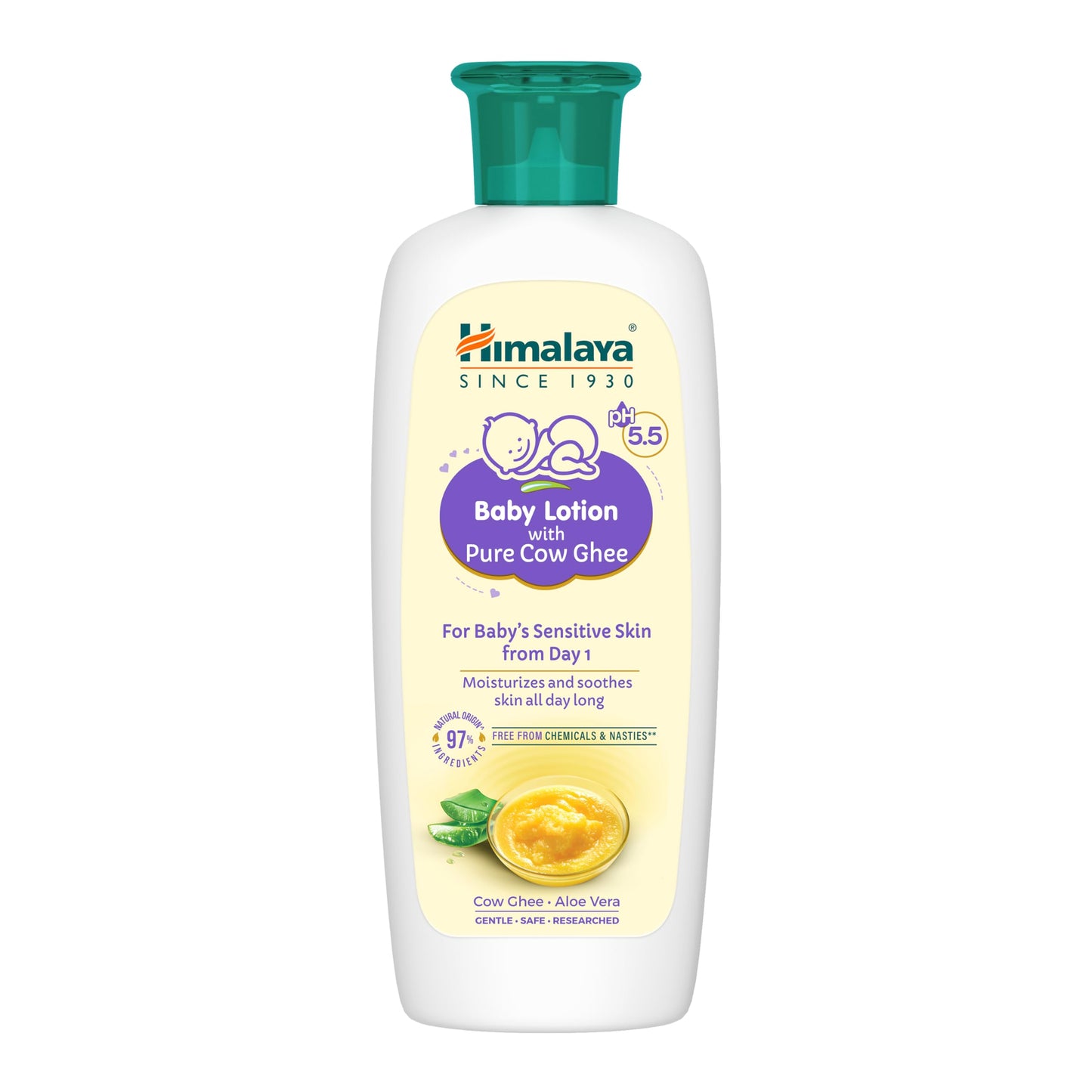 Himalaya Baby Lotion With Pure Cow Ghee 100Ml | Ph 5.5|Aloe Vera|Safe For Newborns|For BabyS Sensitive Skin Safe From Day 1|No 