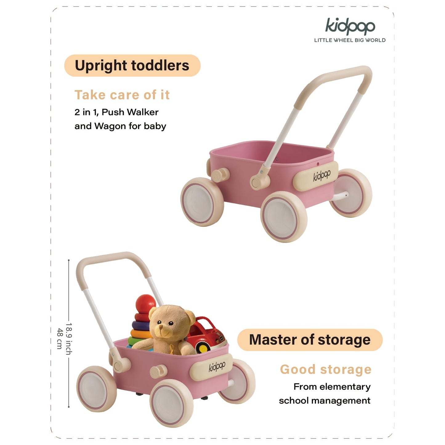 PULA Baby Push Walker with Wheels Toddler Wagon for First Learner Baby Toys 6-12 Months, 1 Year Old Birthday Gifts, Indoors and