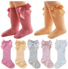 Qandsweet Baby Girl Knee-High Socks Toddlers Bow Stockings Newborn Infant Sock (0-12 Months,Hollow-5 Pairs)