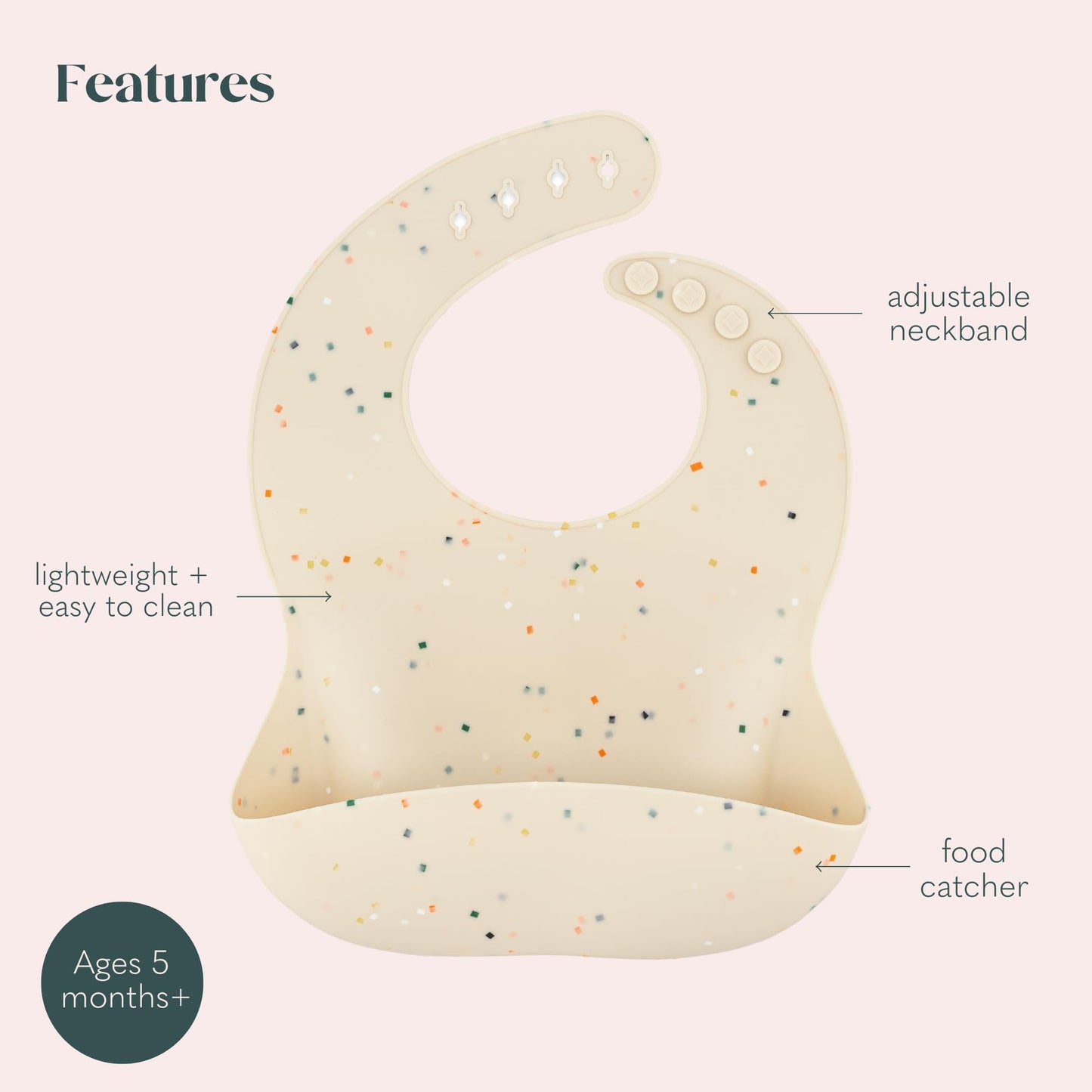 Ava + Oliver Waterproof Silicone Bib Set With Adjustable Neck Closure - Durable Silicone Bibs For Babies - Set Of 2 (Coconut Con