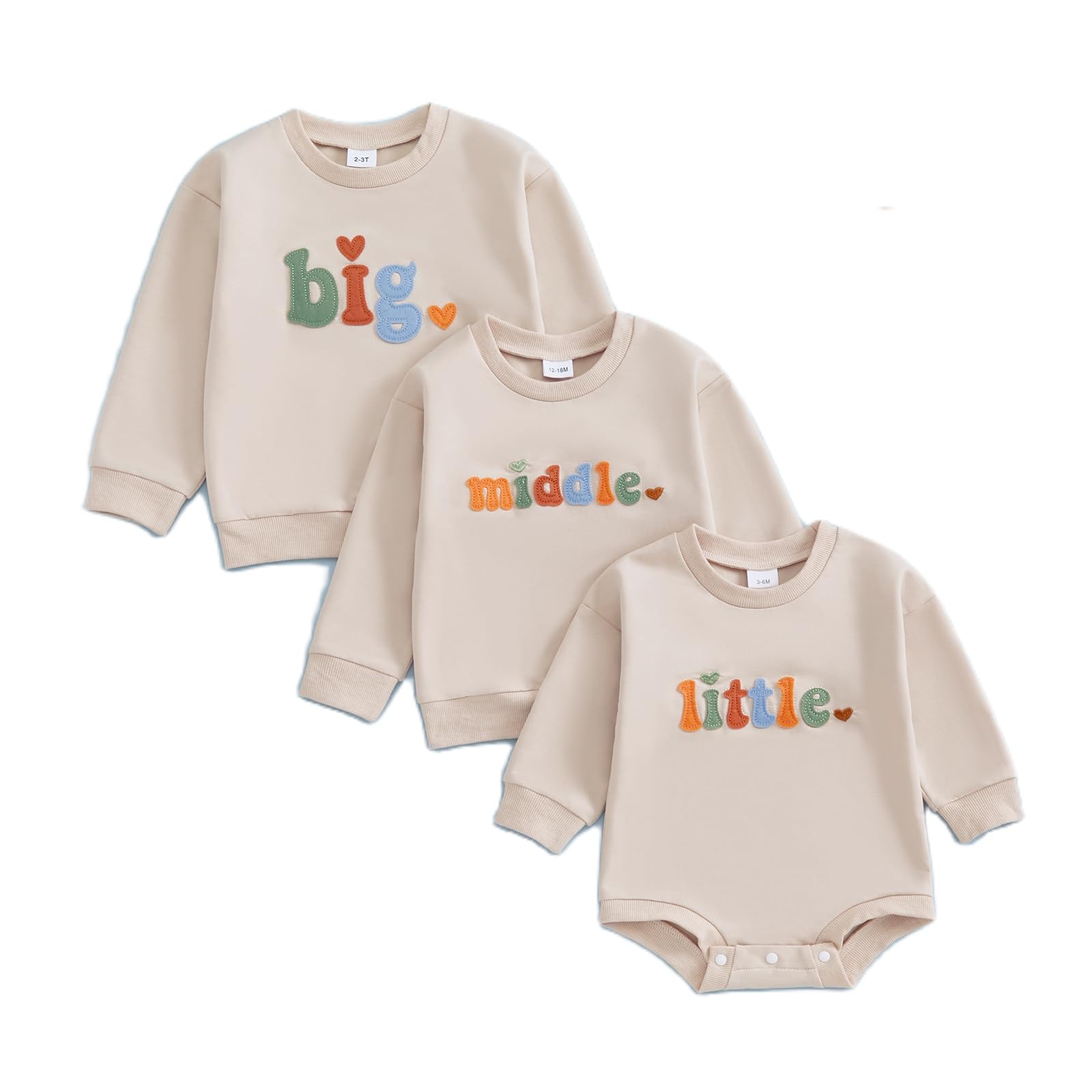Chloefairy Big Middle Little Sibling Shirt Boy Girl Sweatshirt Romper Bodysuit 3rd Baby Announcement Matching Sibling Outfits (A