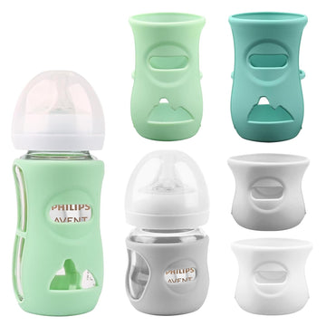 Silicone Sleeves For Avent Glass Natural Baby Bottle,4 Pack Bottles Shatter Proof Bottle Covers,Anti Flow Holder Compatible Baby