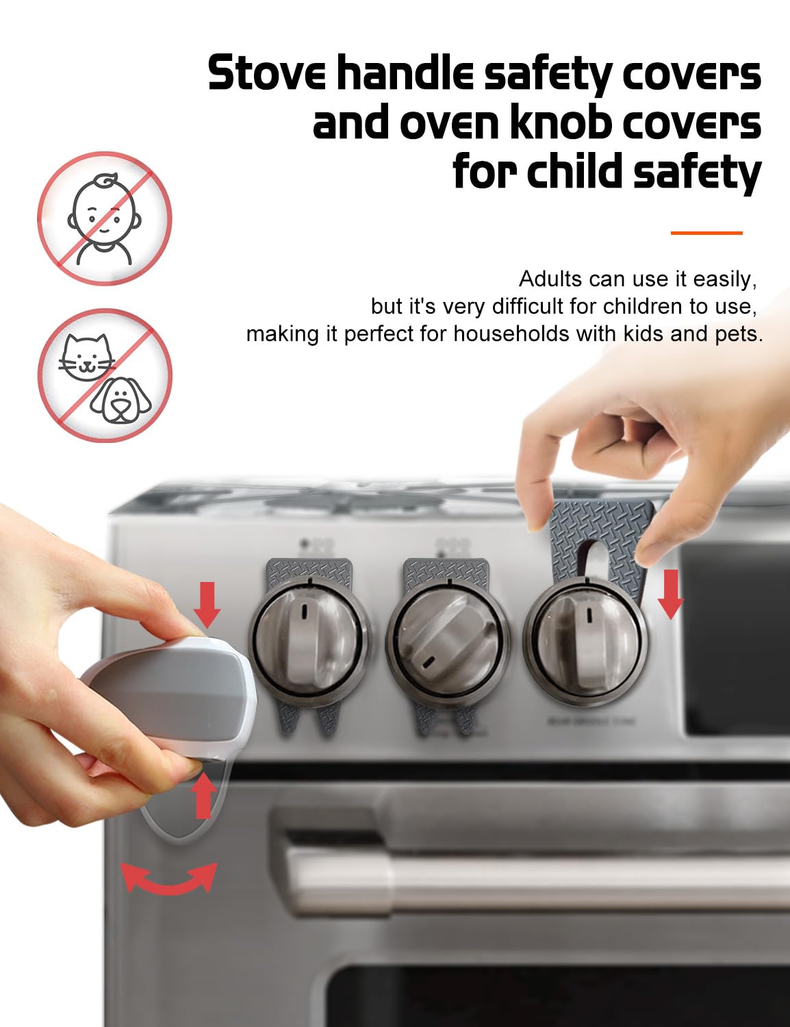 Stove Gas Knob Safety Covers,Oven Knob Covers For Child Safety,Baby Burners Proof Stove Knob Locks,Oven Door Baby Proofing (Grey