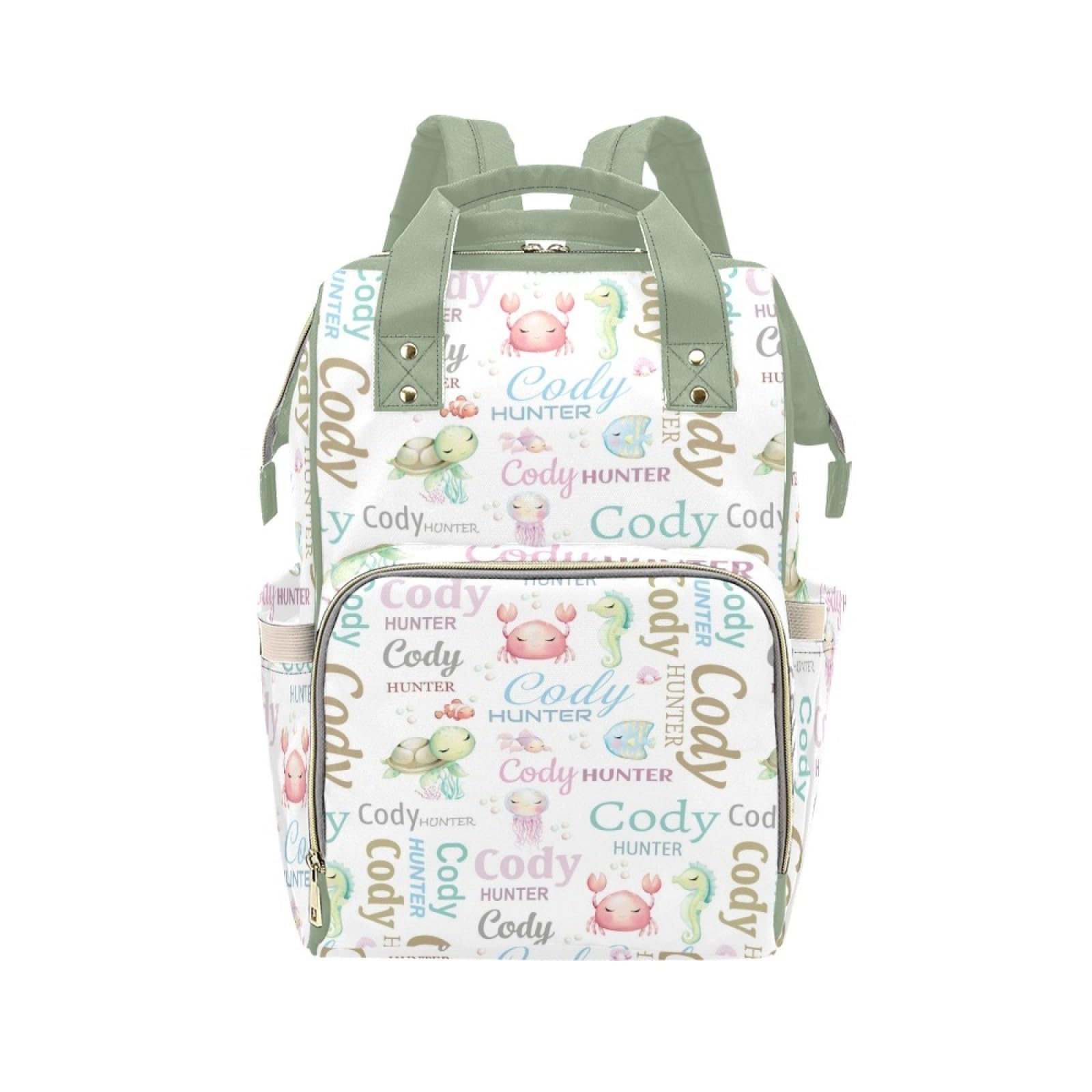 Workvalor Ocean Animals Personalized Diaper Bag with Custom Name - Custom Baby Tote Backpack for Mom, Unique Gift for New Parent