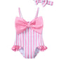Mioglrie Baby Girl Swimsuit Infant Bathing Suits Newborn 0-3 Month For Girls Summer Beach Swim Suit Pink Ruffle Stripe One Piece