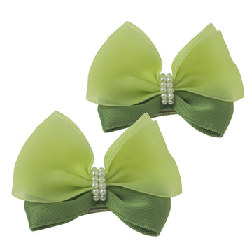 Pearl Green Bow Hair Clips for Little Girl-2 PCS