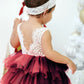 2Bunnies Girl Peony Lace Back A-Line Tiered Tutu Tulle Flower Girl Dress (Burgundy Sleeveless Short, 7-8Yrs)