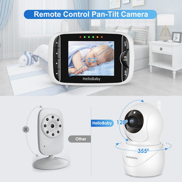 Hellobaby Monitor With Camera And Audio, Ips Screen Lcd Display Video Baby Monitor No Wifi Infrared Night Vision, Temprature Scr