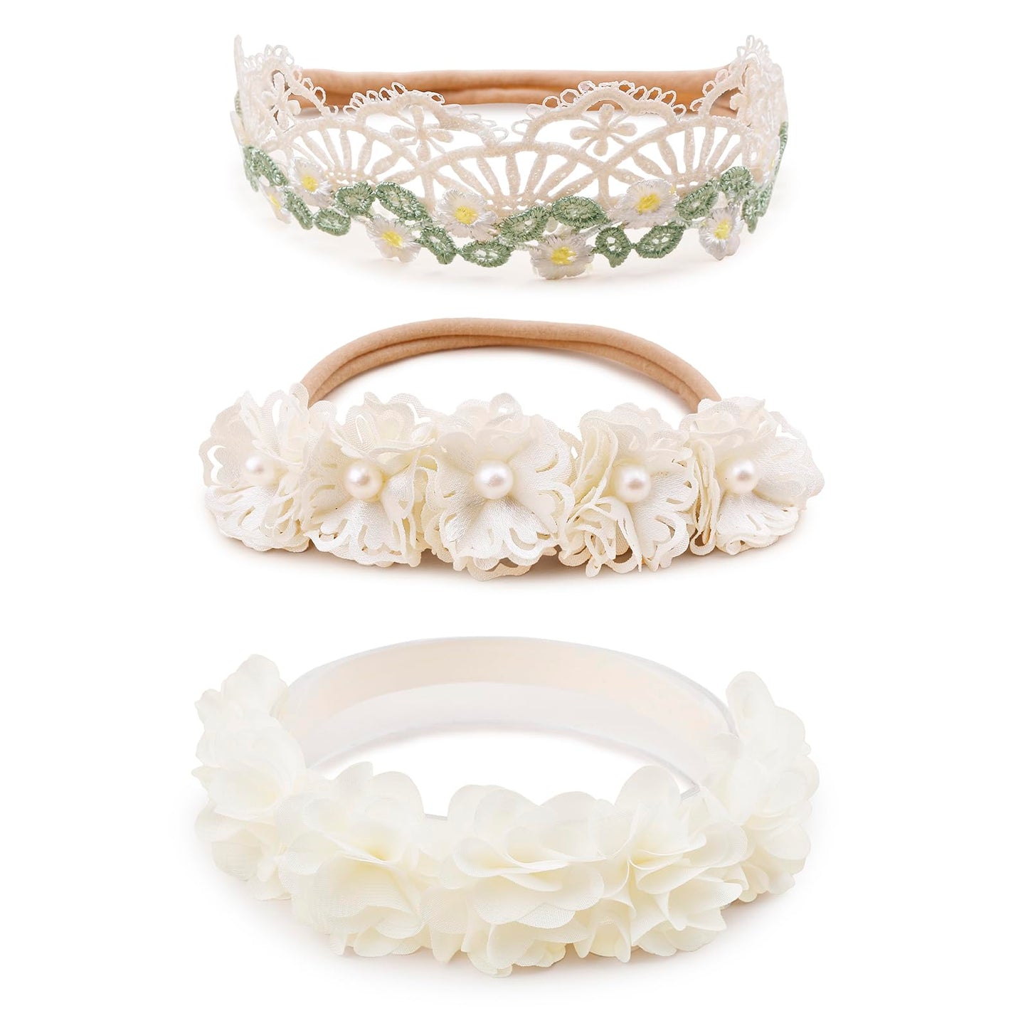Bfnaagirl Baby Girl Floral Headband Nylon Flower Crown Elastic Hairband 3Pcs Hair Accessories Gift For Girls (9557)