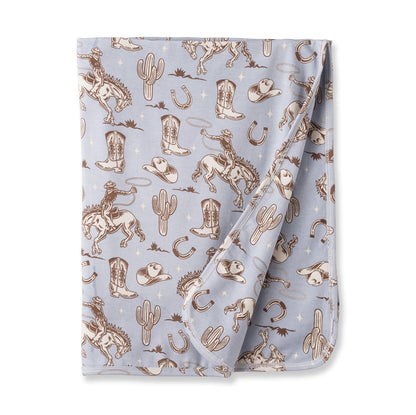 Wild Wrangler/Blue Western Baby Boy Bamboo Stroller Blanket