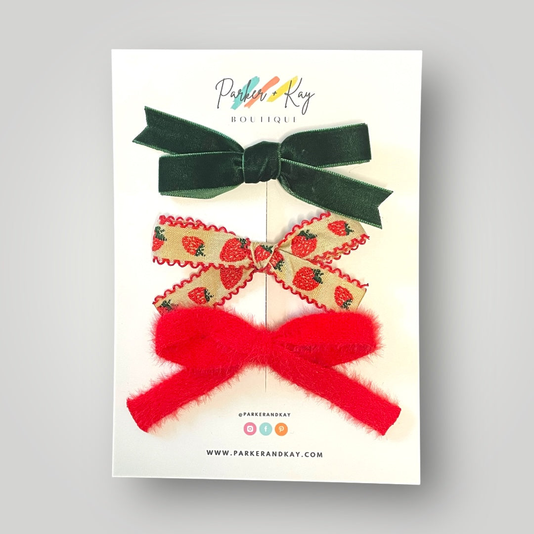 Strawberry Fields 3-Piece Hair Bow Variety Set