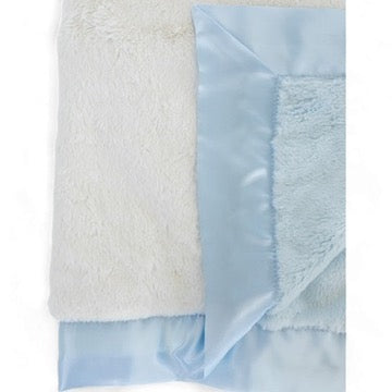 Luxury Duo Baby Blanket with Satin Trim in Luxe Plush, Blue - Ivory