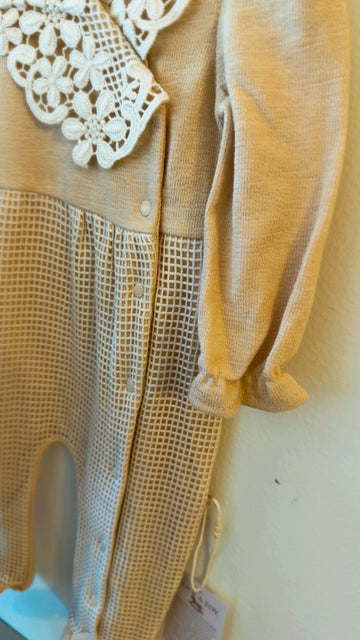 Baby Lace Detail Footed Romper | Long Sleeve Neutral One-Piece