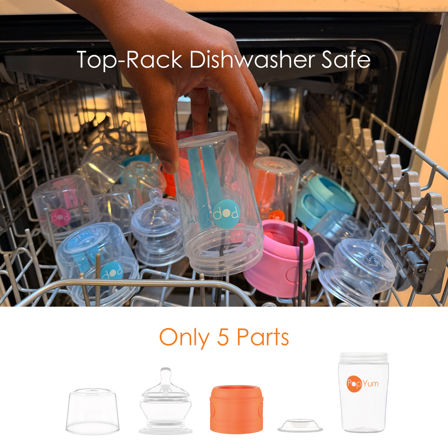 PopYum Orange 7 Piece Bundle: 9oz Bottle 3-Pack + 2 Nipple 2-Packs