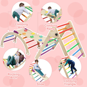 Edostory 5 In 1 Pikler Triangle Set, Indoor Playground And Gym For Kids, Foldable Wooden Montessori Climbing Set Triangle Ladder