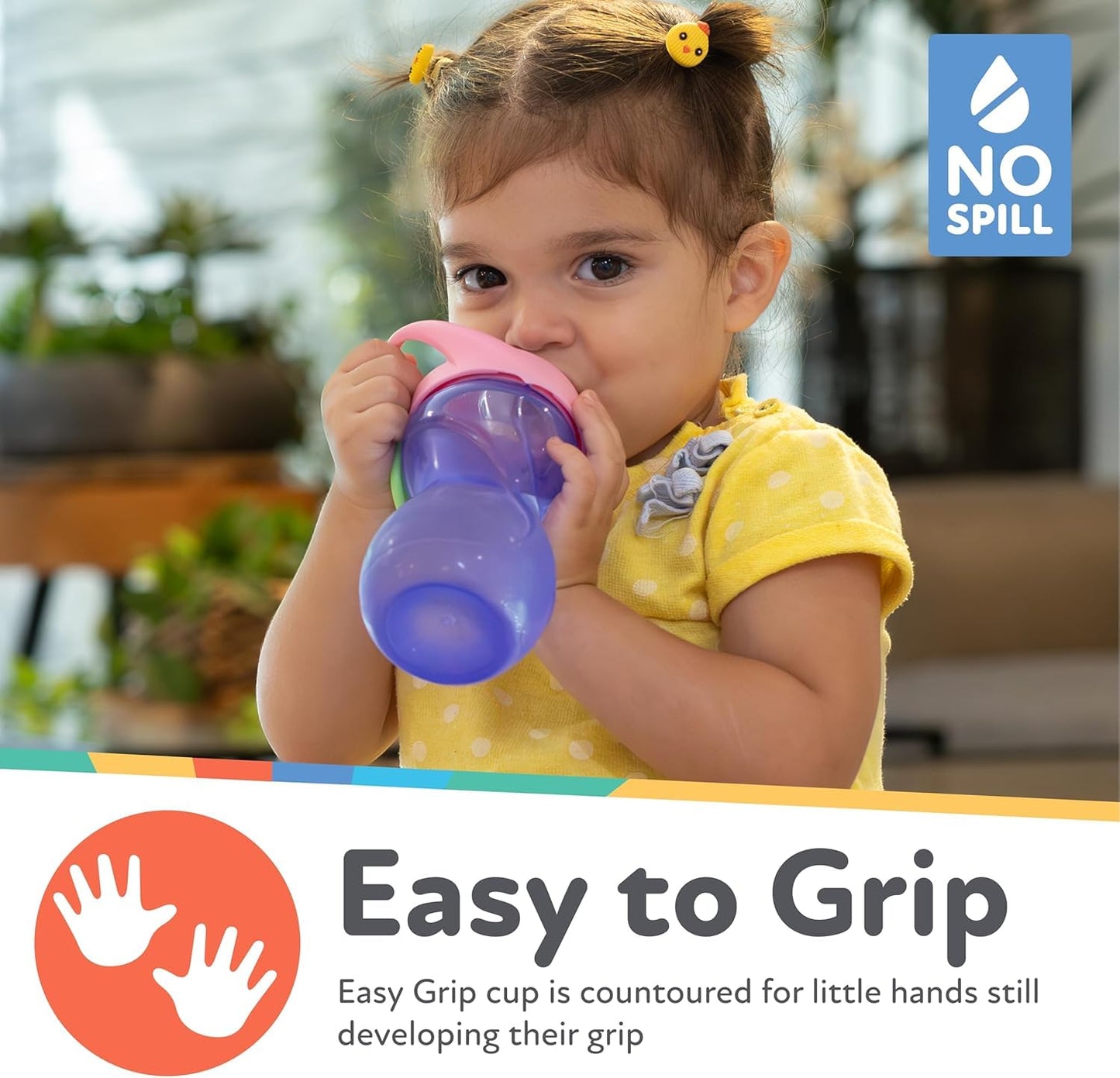 Nuby No-Spill Clik-It Flexi Straw Sippy Cup With Carabiner Clip - (3-Pack) 10 Oz - Baby Sippy Cup For 6+ Month Old With Easy Gri