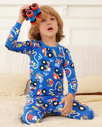 Babee Reshinee Bamboo Viscose Toddler Pajamas Boys Girls Kids Baby 2Pcs Long-Sleeve Pyjamas Set 3-4T Car Snug Fit Sleepwear Pjs