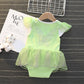 Dressy Daisy Infant Baby Girl Green Fairy Romper Costumes Onesie Dress Bodysuit With Headband Halloween Birthday Party Fancy Out
