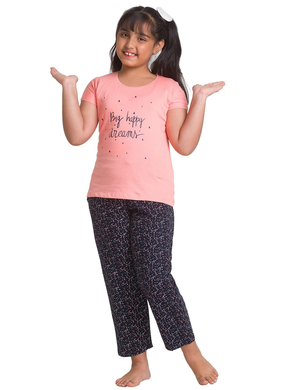 AV2 Girls Cotton Printed Pajama Set Night Suit Night Dress Peach 89 Years 6632