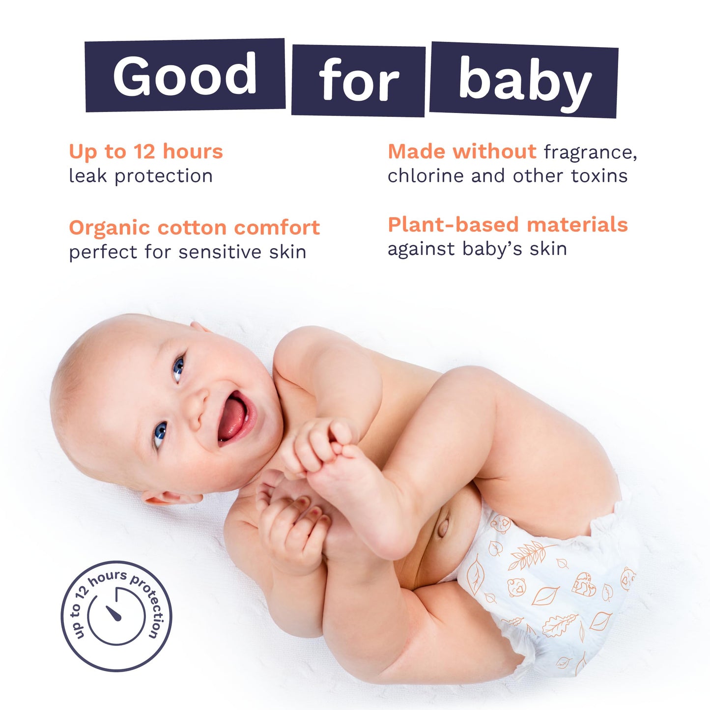 Pura Size 3 Eco-Friendly Diapers (9-20 Lbs) Totally Chlorine Free (Tcf) Hypoallergenic, Soft Organic Cotton, Sustainable, Up To