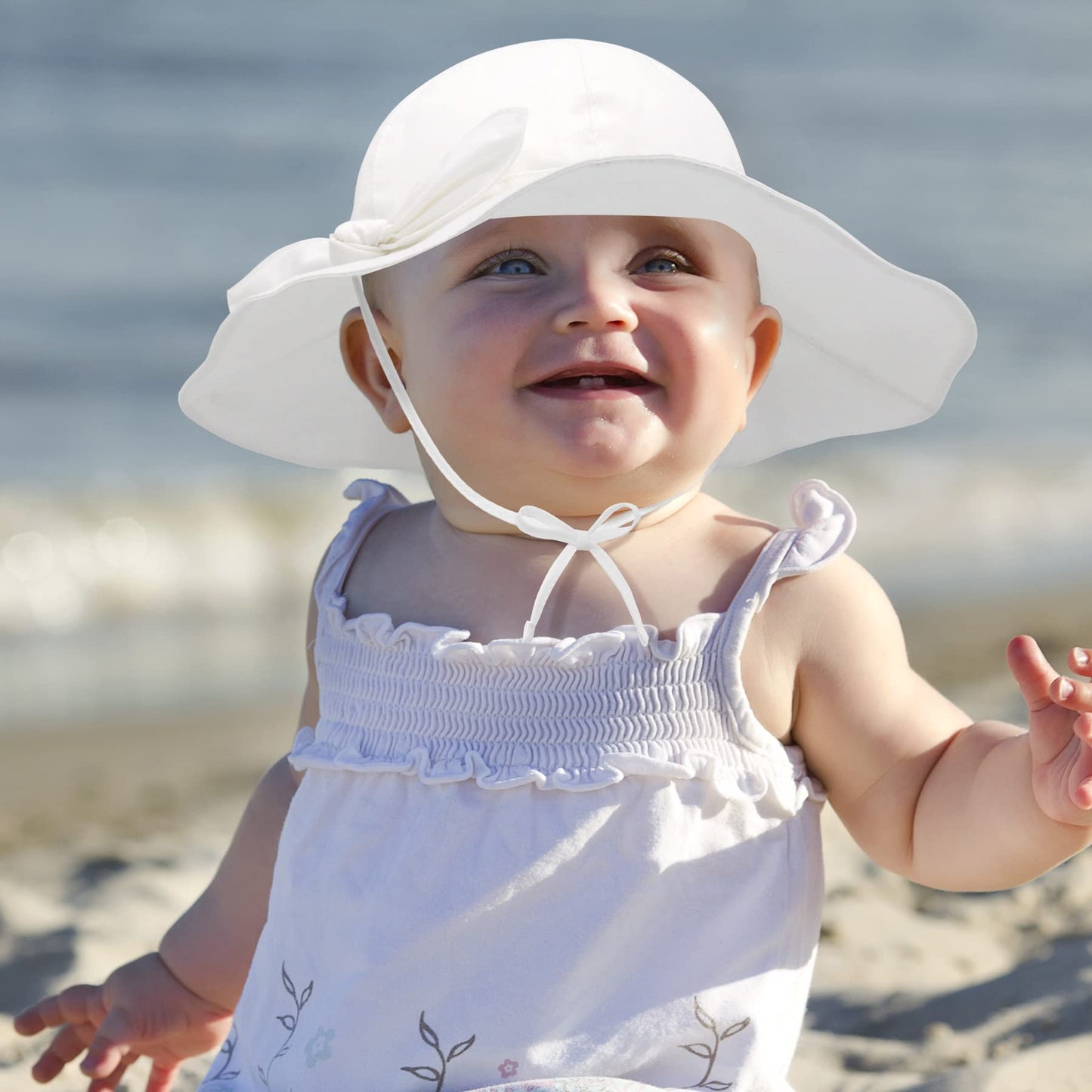 Baby Girl Sun Hat Baby Hats With Bows Upf 50+ Baby Beach Hat With Wide Brim Infant Hat Summer Bucket Hat White