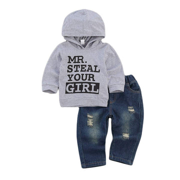 Fhutpw Toddler Baby Boy Outfits Hoodie Sweatshirts & Jeans Clothes Set Fall Winter 6 9 12 18 24 Months (B-Gray, 6-12 Months)