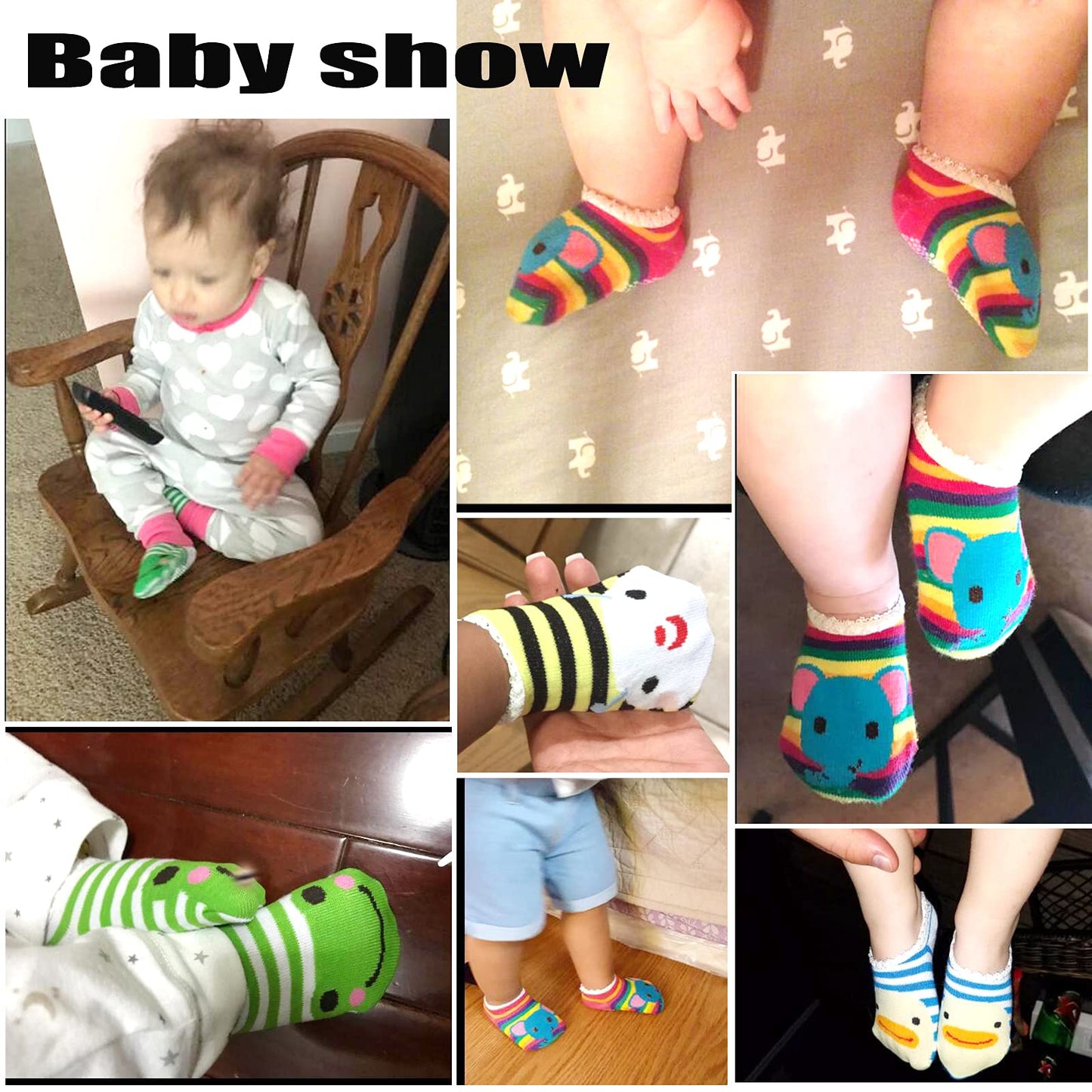 Fly Love 5 Pairs Baby Toddler Newborn Infant Stripes Anti Slip Non Skid Socks No-Show Crew Boat Cotton Slipper Sock