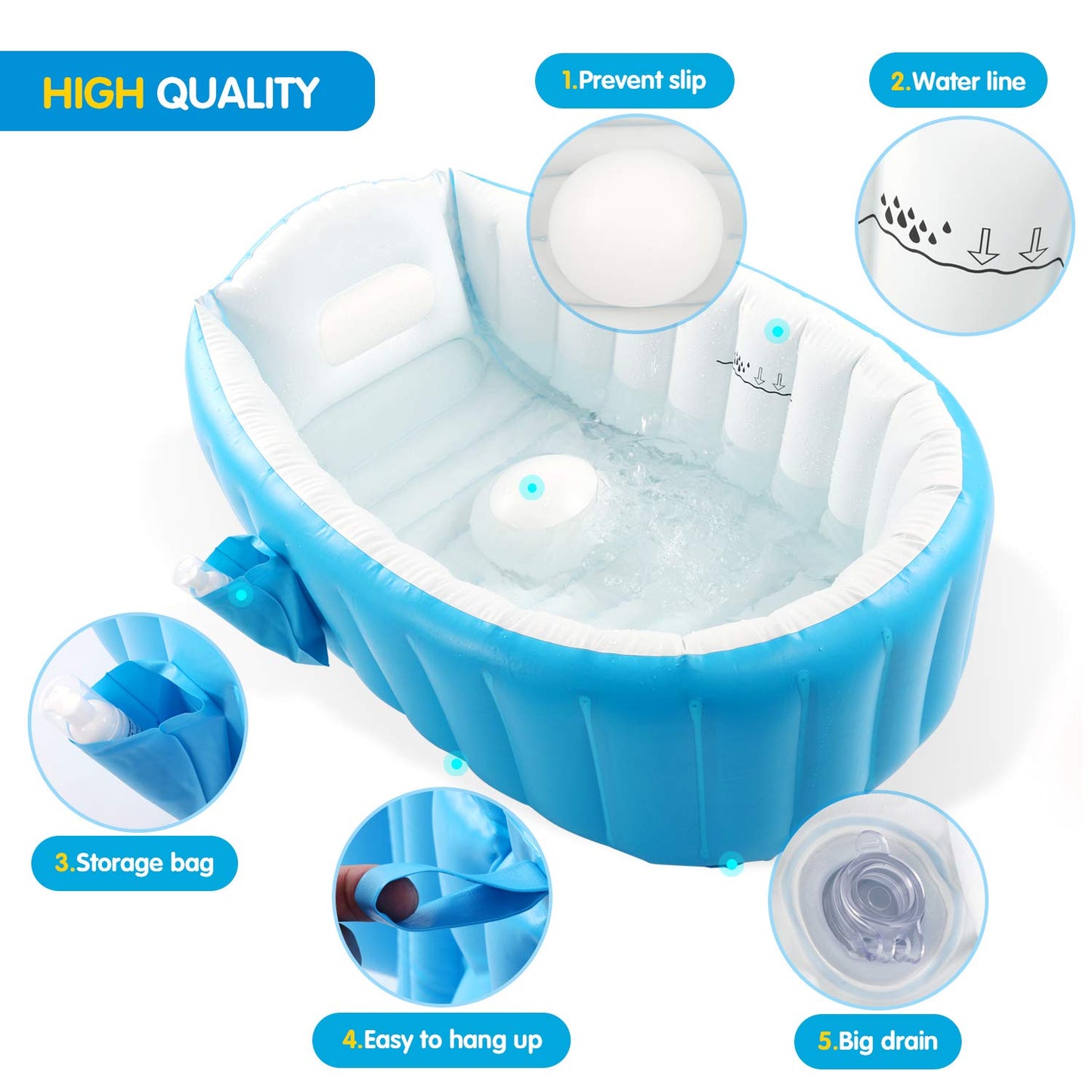 Baby Inflatable Bathtub, Portable Infant Toddler Bathing Tub Non Slip Travel Bathtub Mini Air Swimming Pool Kids Thick Foldable