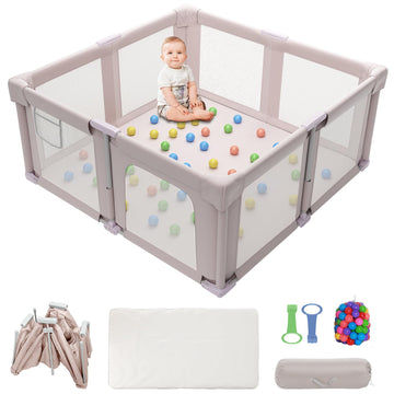 Seeday 51 Foldable Baby Playpen with Mat, Playpen for Babies and Toddlers with Ocean Balls and Pull Links, Soft Breathable and V
